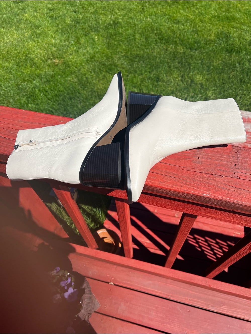 NWOB Sam Edelman Winnie Cream Leather Block Heel Ankle Boots Sz-8.5 - Picture 5 of 12